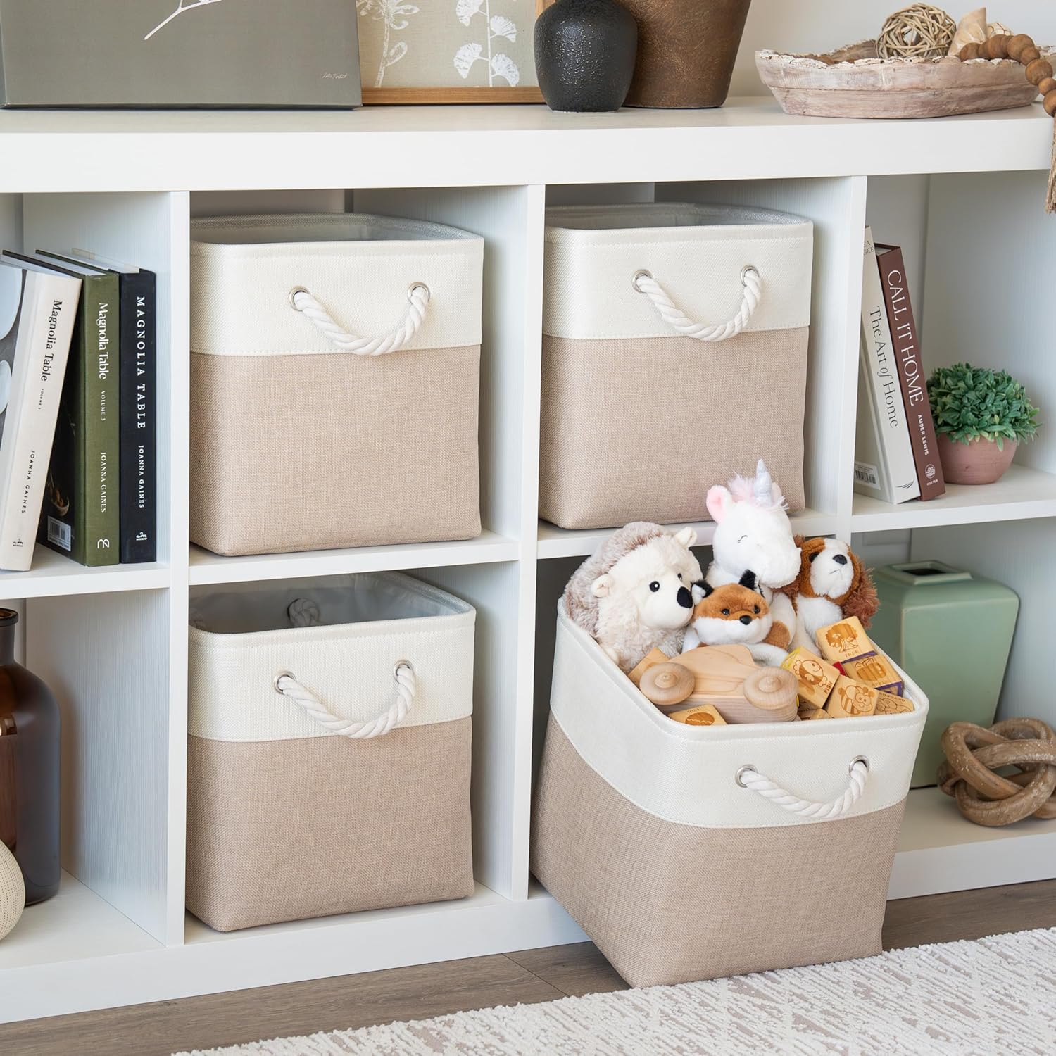 OrganiHaus 11x11 Cube Storage Bins 4 Pack, Foldable Cube Storage Organizer w/ Rope Handles
