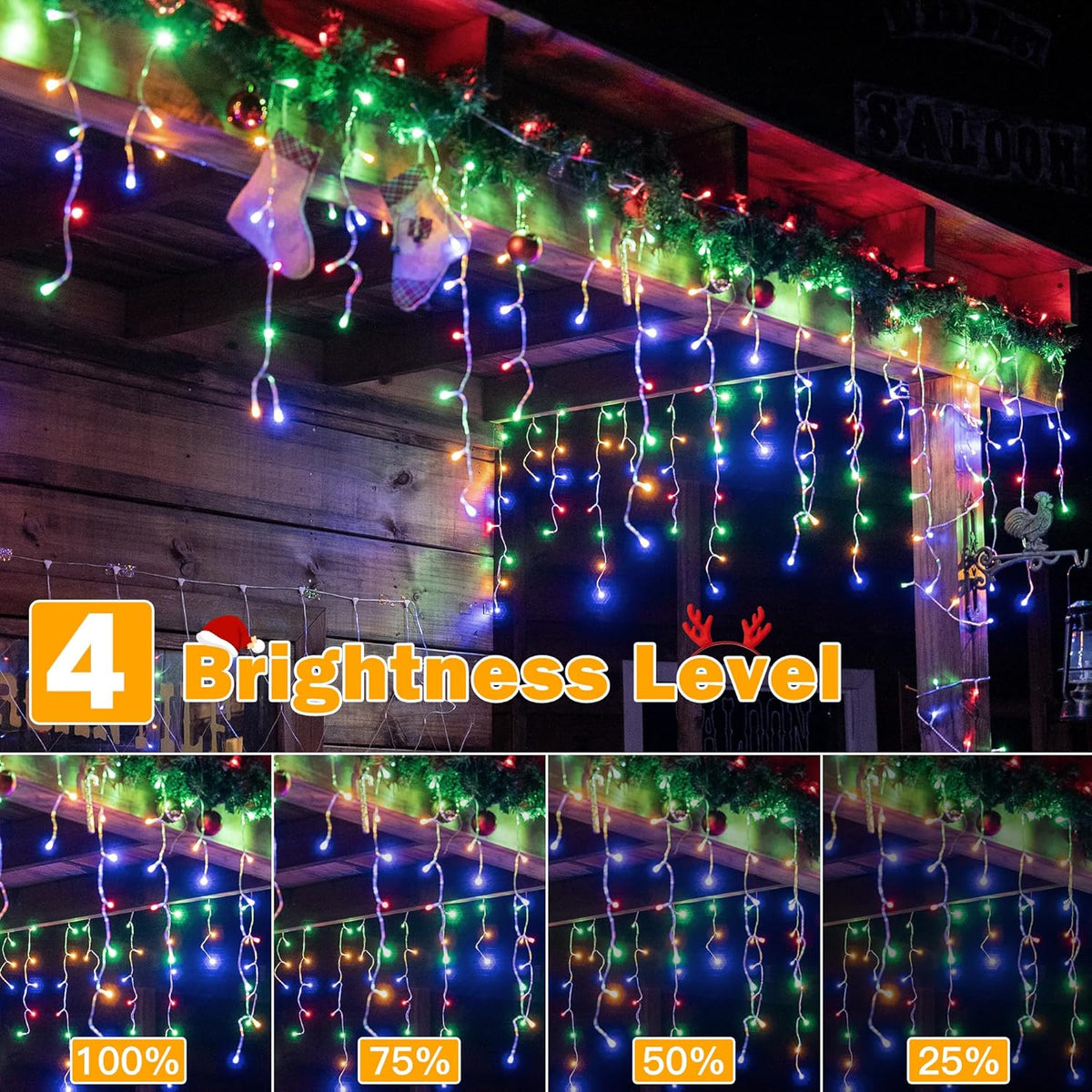 Ollny Icicle Lights for Outside 720LED 60FT, Multicolor Christmas Lights with Remote 8 Modes