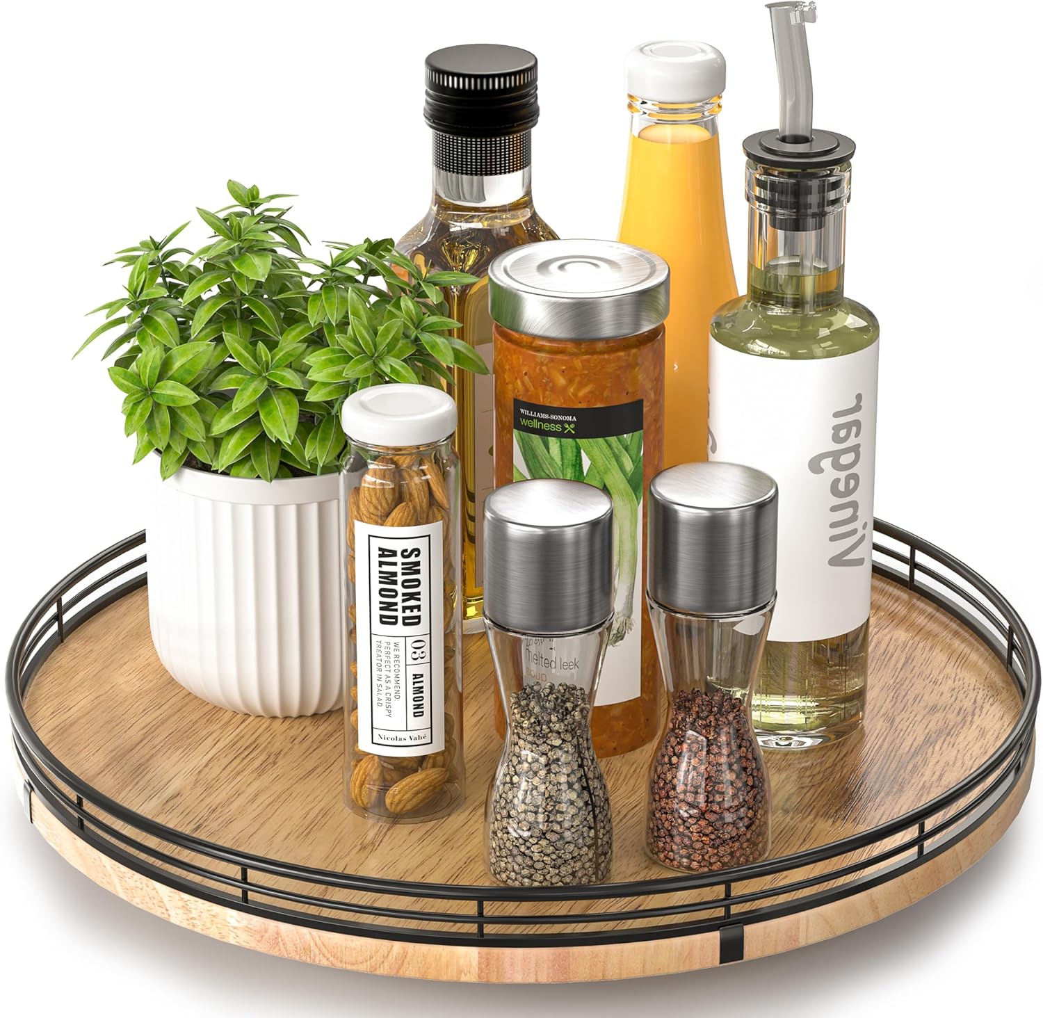 13" Lazy Susan Oak Wood Turntable Organizer for Cabinet, Farmhouse Round Wooden Lazy Susan