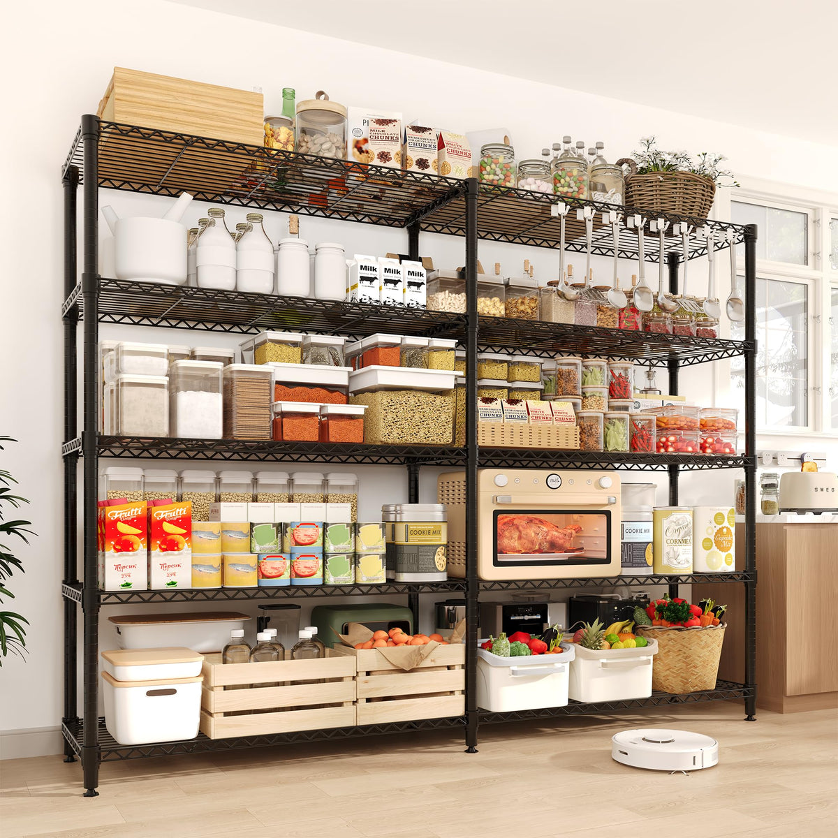 5 Tier Storage Shelving Unit Metal Shelves 70.8"W Wire Shelving, 70.5"H L-Shaped Pantry Shelves