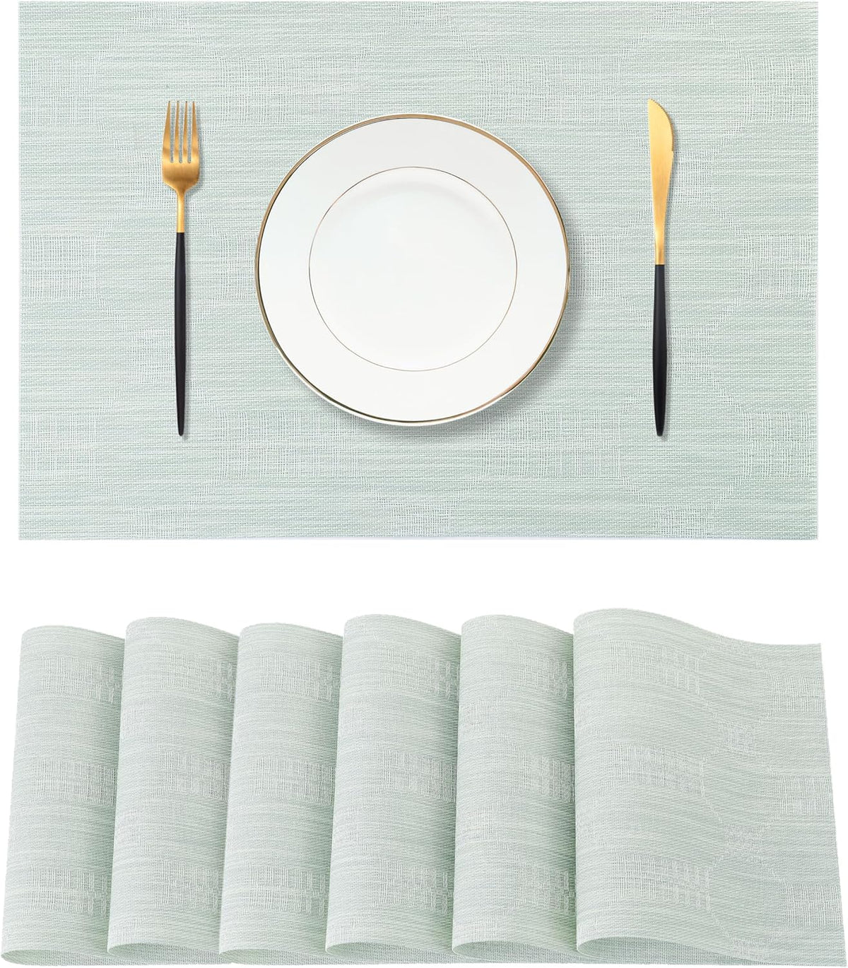 Leetaltree Mint Cream Placemats Set of 6 - Heat Resistant Non-Slip Place mats for Dining Table