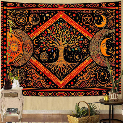 Lunerfex Tree of Life Sun Moon Stars Wall Tapestry, Cosmic Harmony Symbol Tapestries for Home