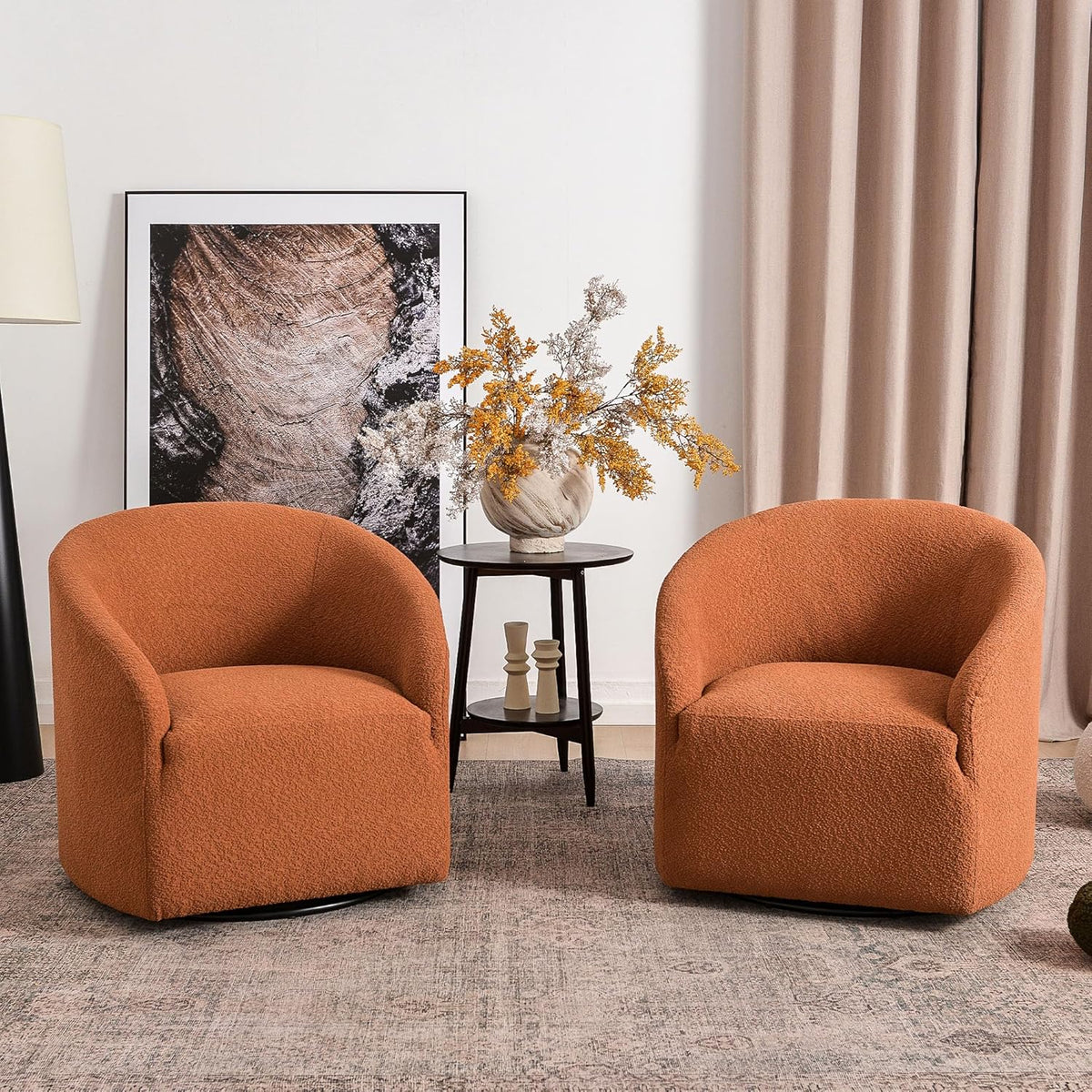 KINWELL 32" Wide Swivel Barrel Chairs Set of 2, Boucle Upholstered Swivel Accent Chairs
