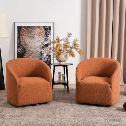 KINWELL 32" Wide Swivel Barrel Chairs Set of 2, Boucle Upholstered Swivel Accent Chairs