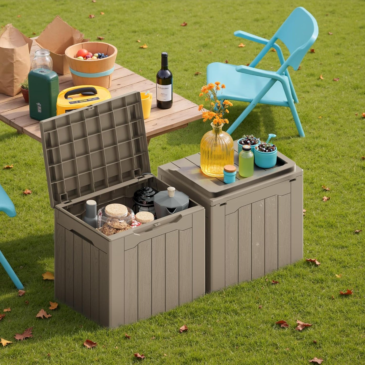 Devoko 30 Gallon Resin Deck Box 2 Pack Outdoor Indoor Waterproof Storage Box for Patio Furniture