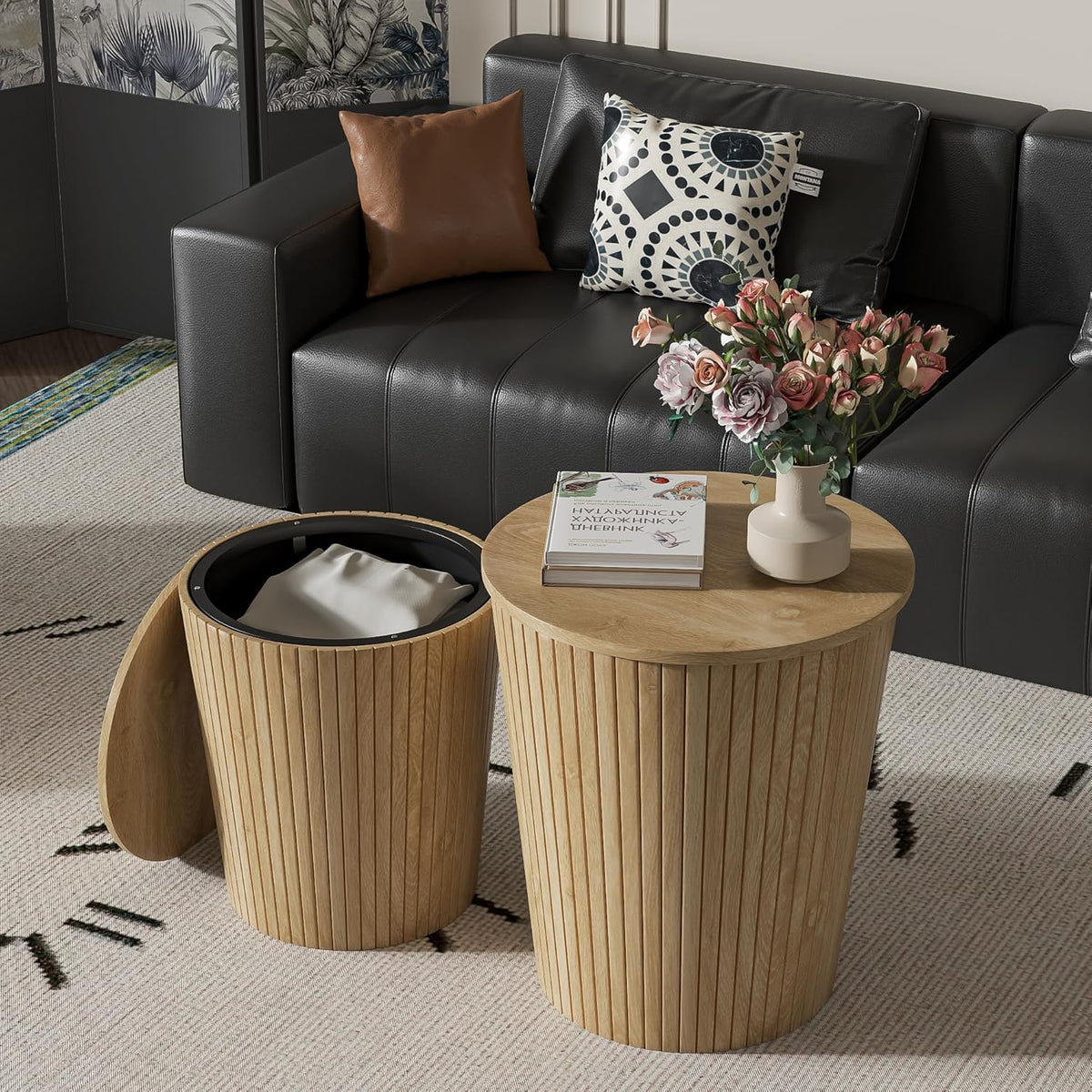 Round Coffee Table Set,2-Piece Modern Farmhouse Living Room End Table Set, Nesting Table Round