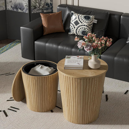 Round Coffee Table Set,2-Piece Modern Farmhouse Living Room End Table Set, Nesting Table Round
