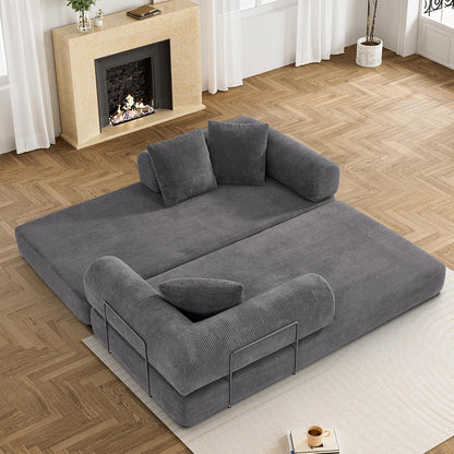 Convertible Sleeper Sofa Bed with Pillow, 4-in-1 Corduroy Folding Mattress Couch with Fixed-Shape