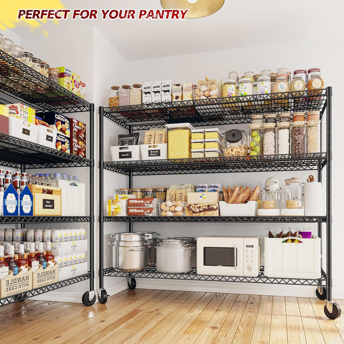 REIBII 75.6" H Storage Shelves Wire Shelving Unit with Wheels 2500LBS Garage Shelving Heavy Duty