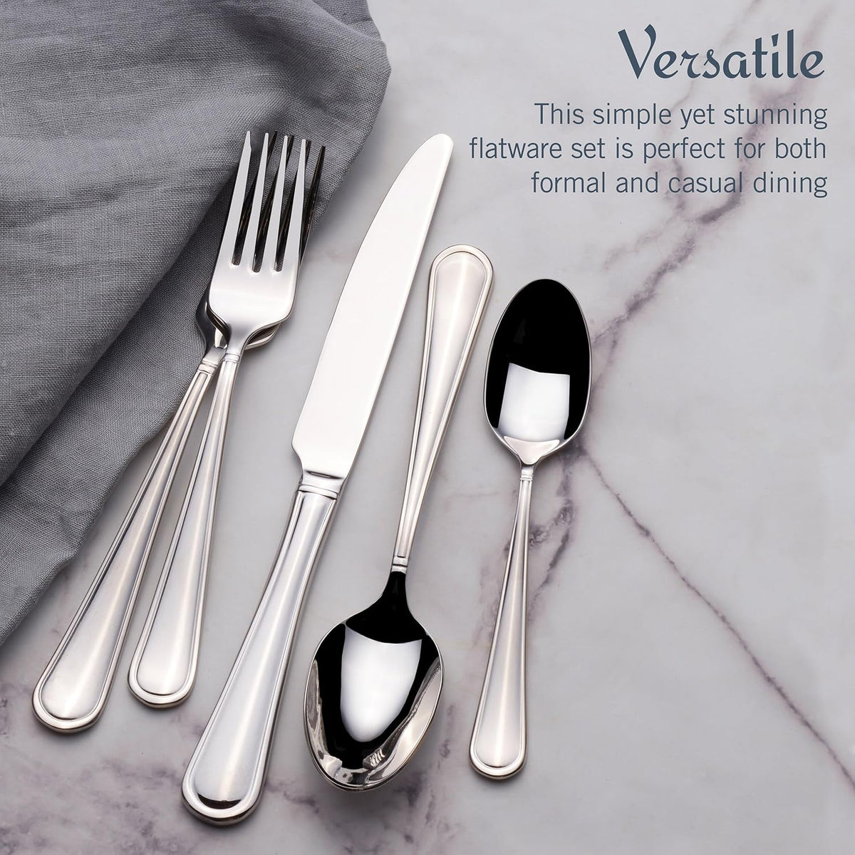 Mikasa, Virtuoso Flatware Service for 12, 65 Piece Set, 18/10 Stainless Steel, Silverware Set with