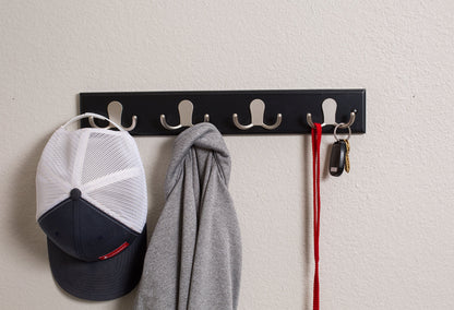 BIRDROCK HOME Dual Hook Coat Rack | 4 Dual Hooks | Wall Mounted Hat Key Rack Rail | Satin Nickel
