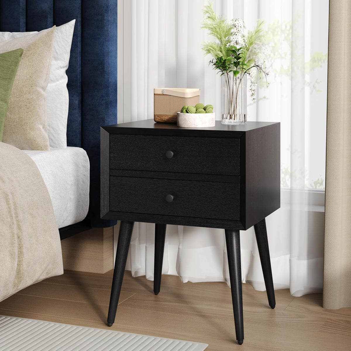 Christopher Knight Home Accent Bedside End Table, Acacia Wood Nightstand Side Table, Storage with 2