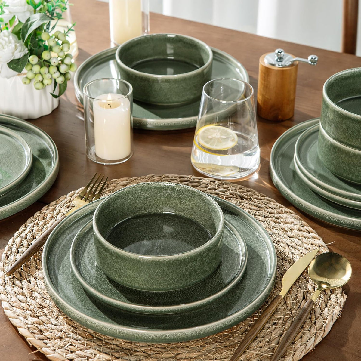 AmorArc Ceramic Dinnerware Sets, Handmade Reactive Glaze Stoneware Plates and Bowls Sets,Highly