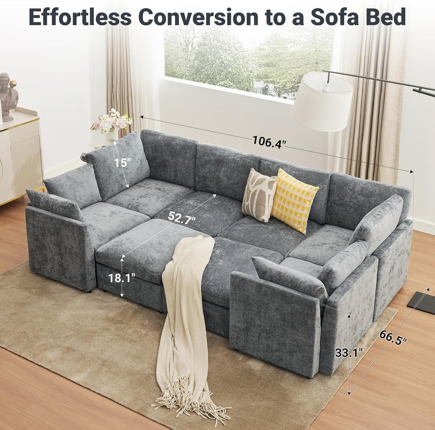 Tbfit Modular Sectional Couch 8 Seat, Cloud Sofa for Living Room,Chenille Sofa Set with Ottoman