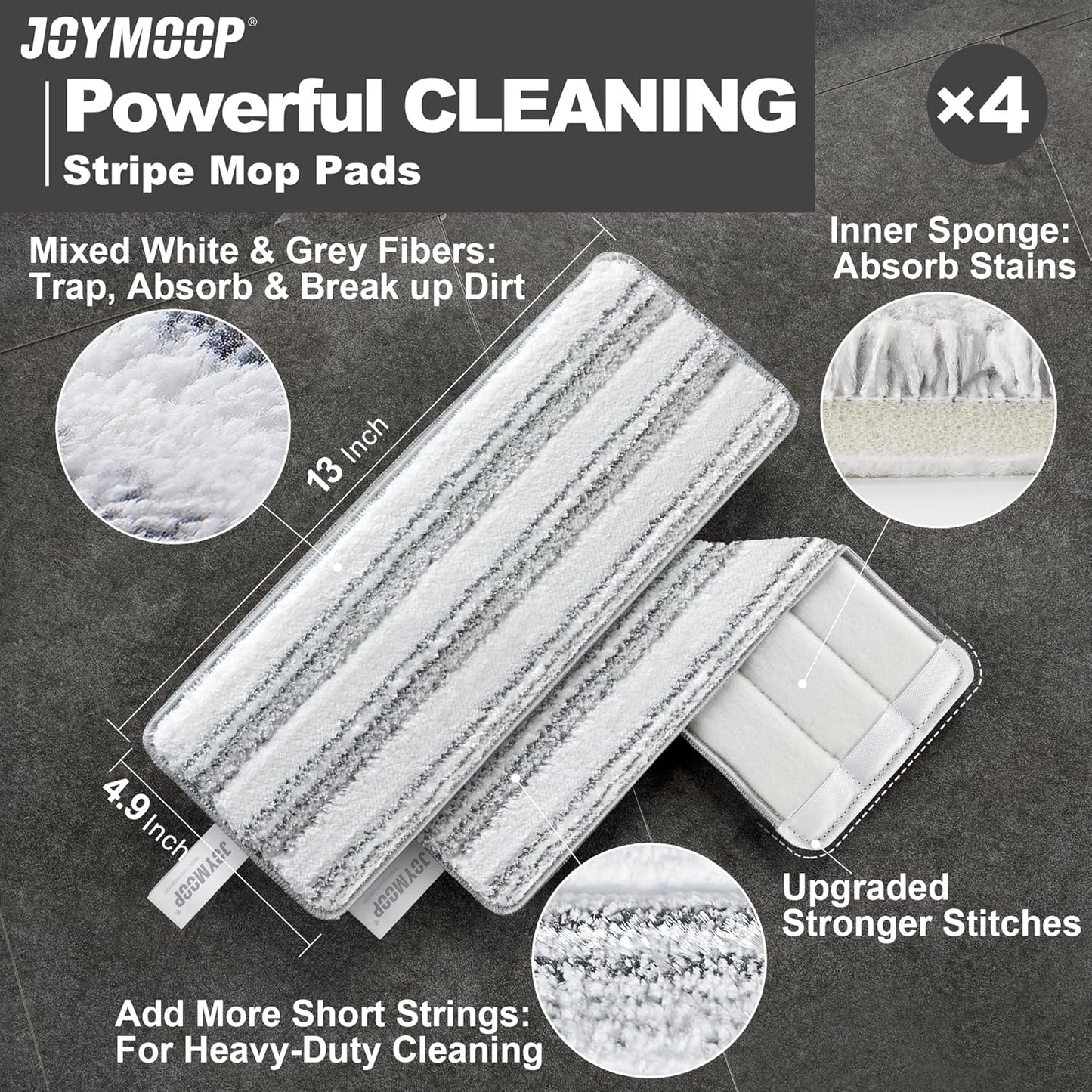 JOYMOOP Flat Mop Pads, Microfiber Mop Cleaning Pads, Washable Pads, Pads Replacement for Flat Mop