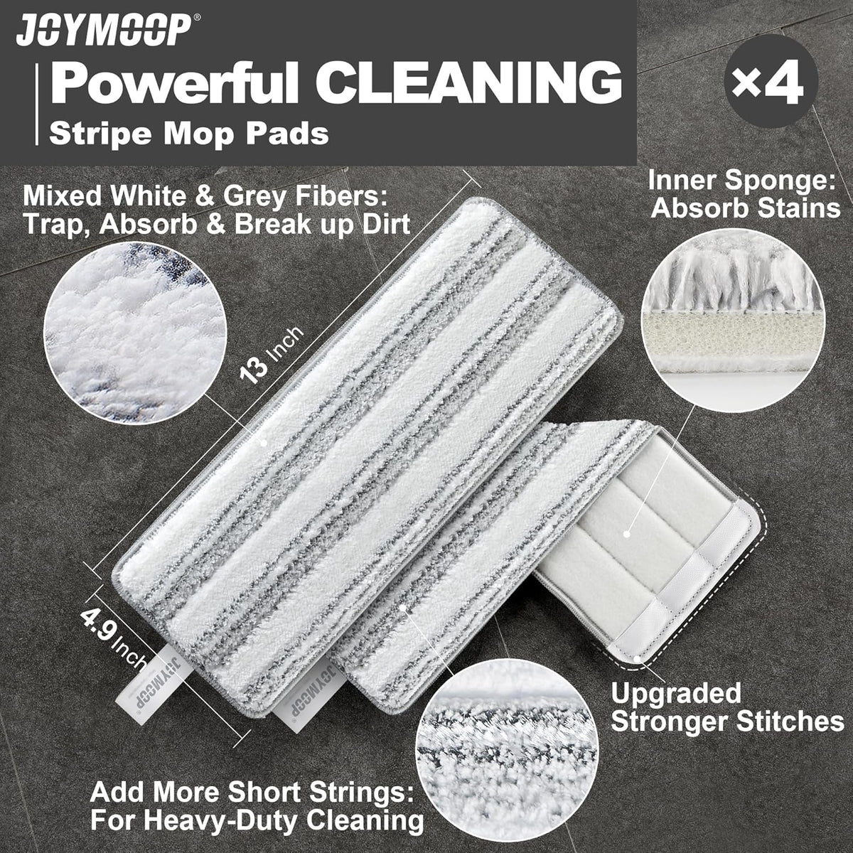 JOYMOOP Flat Mop Pads, Microfiber Mop Cleaning Pads, Washable Pads, Pads Replacement for Flat Mop