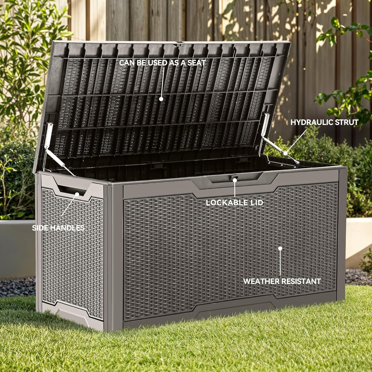 YITAHOME 100 Gallon Outdoor Storage Box, Large Water Resistant Resin Deck Box, Indoor Outdoor