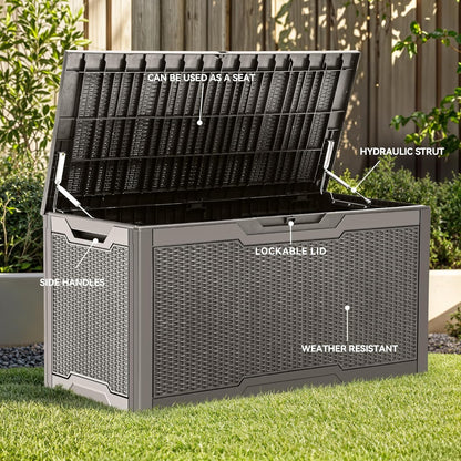 YITAHOME 100 Gallon Outdoor Storage Box, Large Water Resistant Resin Deck Box, Indoor Outdoor