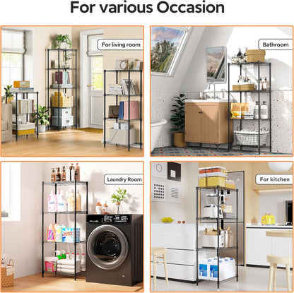 4 Tiers Shelf Metal Storage Shelves Wire Rack Closet Organizers with Wheel for Garage Kitchen