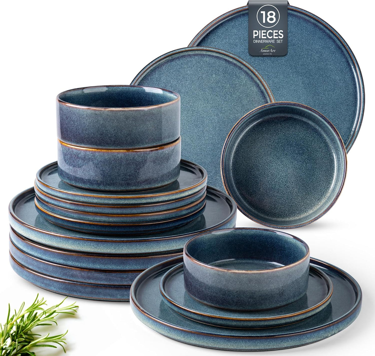 AmorArc Ceramic Dinnerware Sets, Handmade Reactive Glaze Stoneware Plates and Bowls Sets,Highly