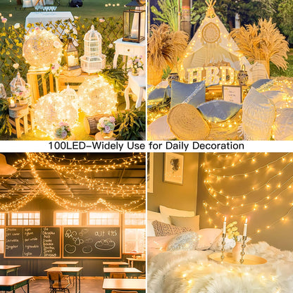 String Lights Indoor Bedroom, 100 LED 33FT Fairy String Lights Outdoor Waterproof, 8 Modes