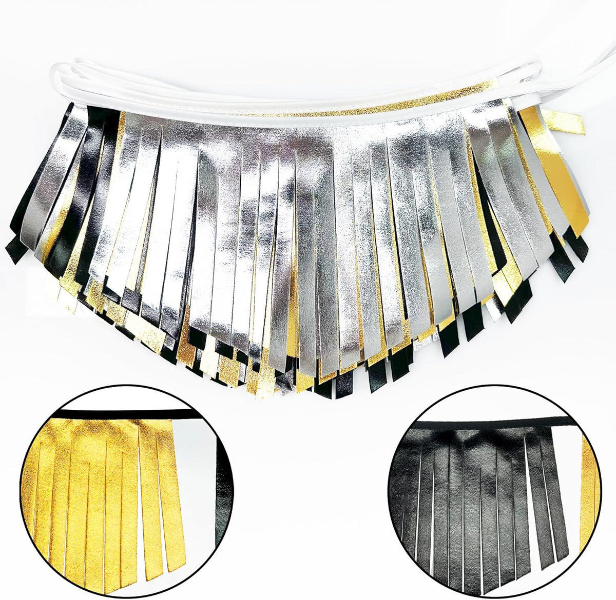 Black Silver Gold Tassel Banner Double Sided Metallic Fabric Pennant Bunting Flag Garland for