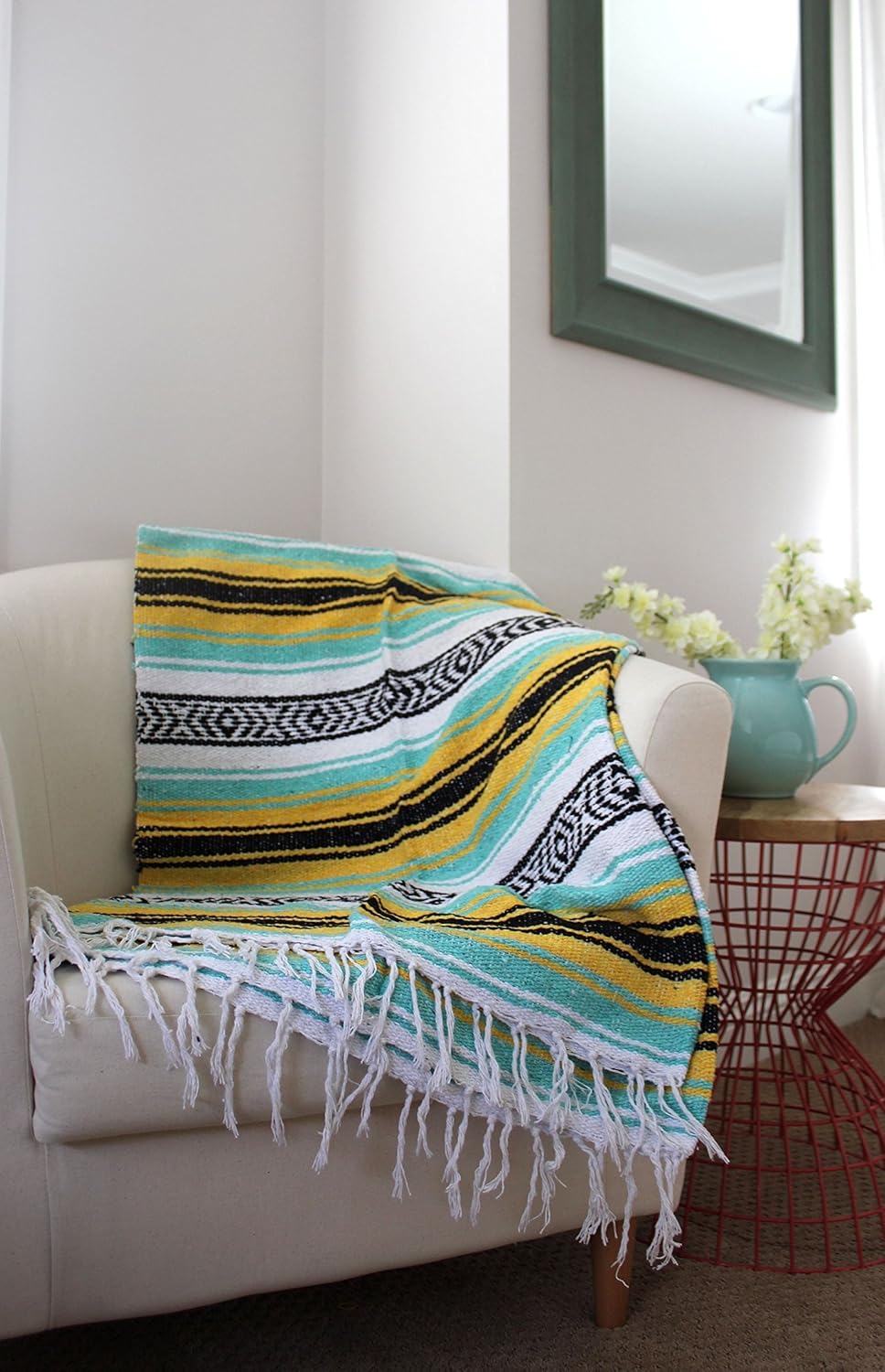 Del Mex Classic Mexican Blanket, Large Authentic Woven Falsa Throw (70"x50"), Artisan Southwest