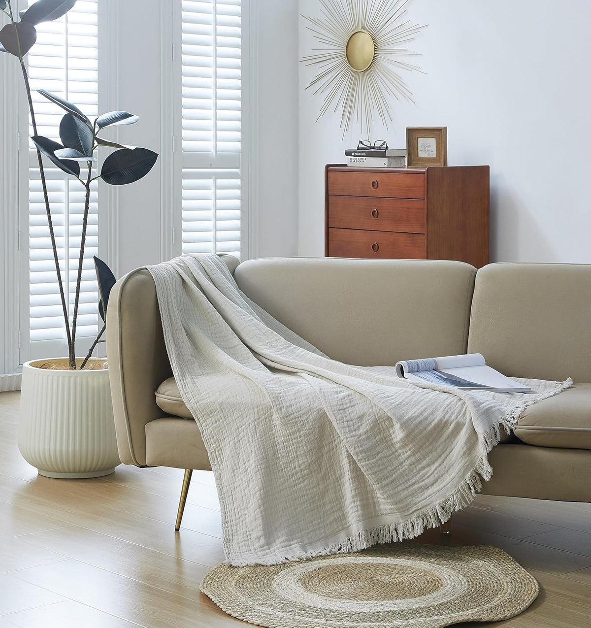 100% Cotton Muslin Throw Blanket for Bed, Couch, Small, Decorative, Soft, Pre-Washed, Breathable