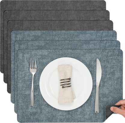 Myir JUN Dual Sided Placemats, Faux Leather Set of 6 Indoor & Outdoor Square Non-Slip Table Mats
