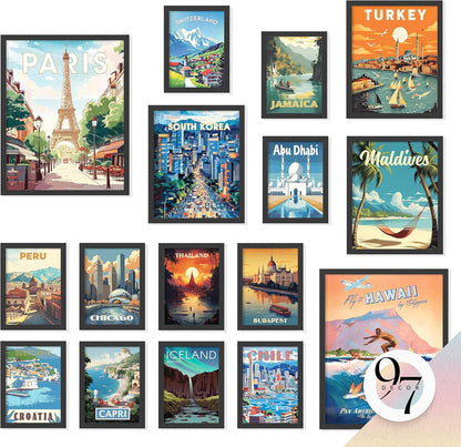 97 Decor LARGE 11x14 Vintage Travel Posters Wall Art - Retro Travel Decor For Home, Traveling Art