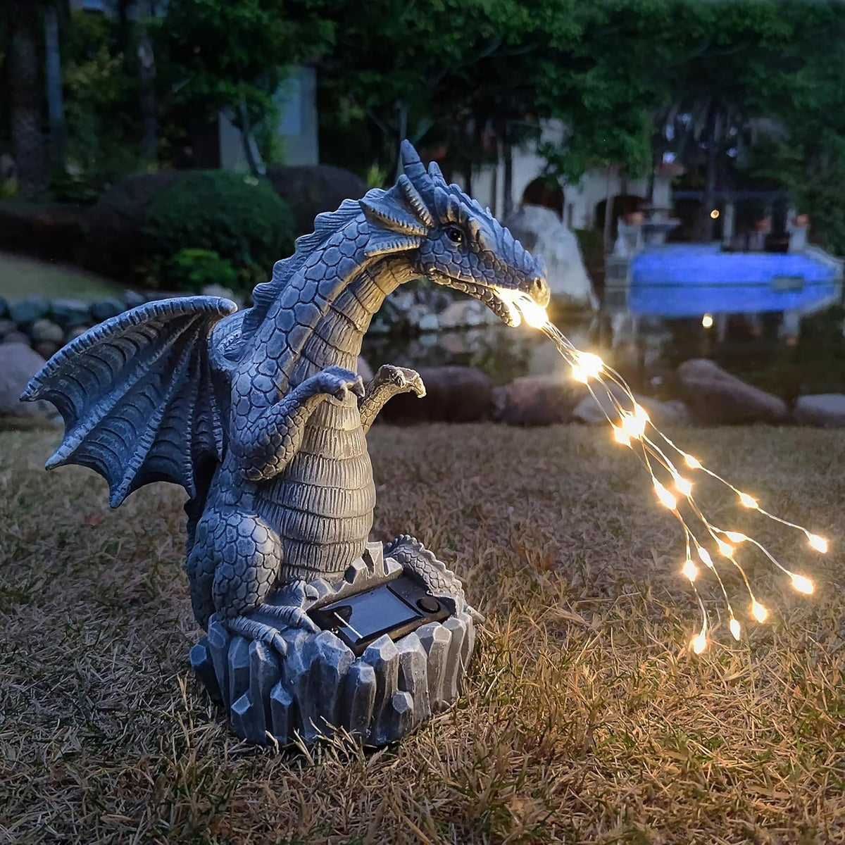 Dragon Solar Garden Statues Outdoor Decoration with LED Light Strings,Dragon Figurine Solar Lights