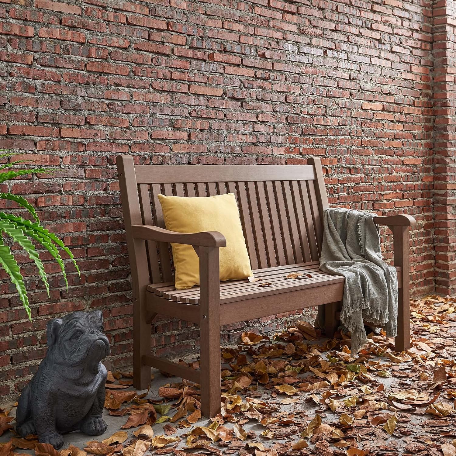 Psilvam Garden Bench, 2-Person Poly Lumber Patio Bench, All-Weather Outdoor Bench That Never Rot