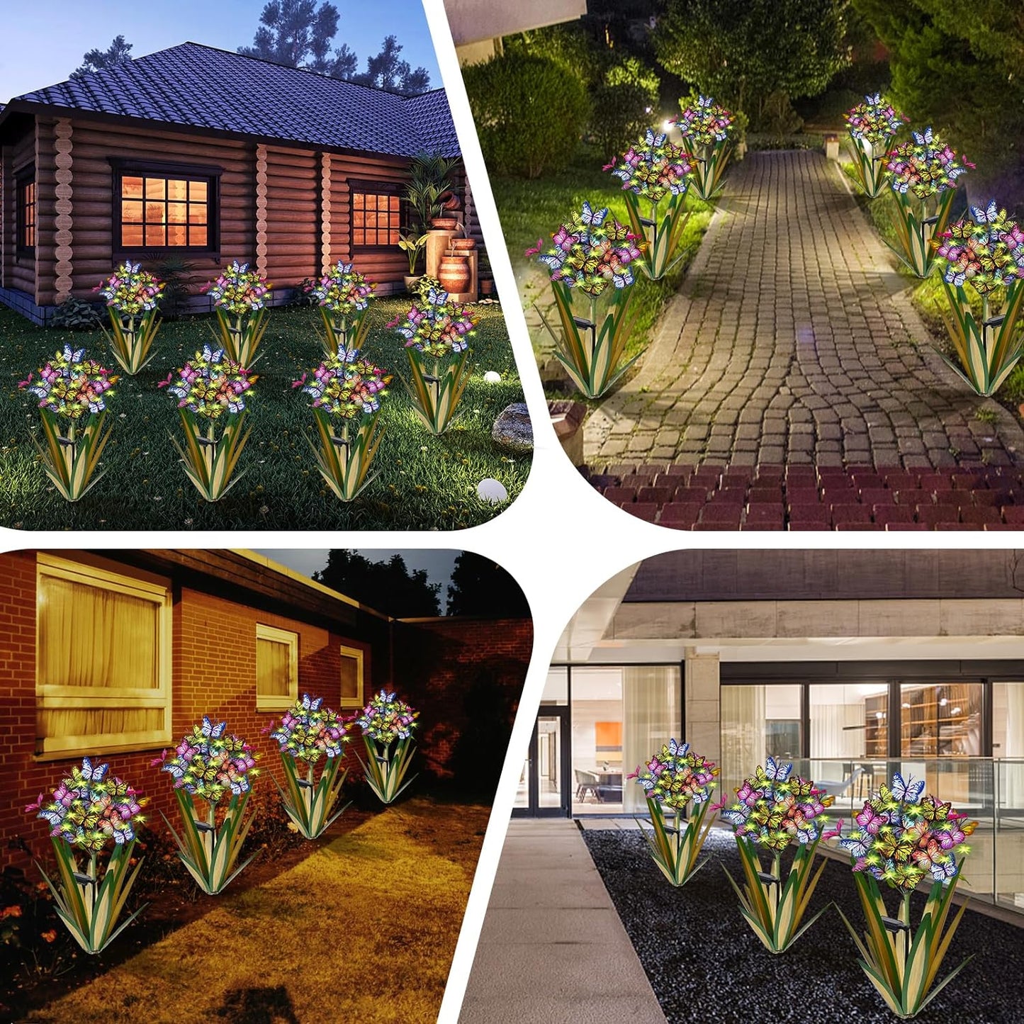 Solar Metal Agave Butterfly Flower Stick Garden Sculpture - Outdoor Christmas Lights With Swaying