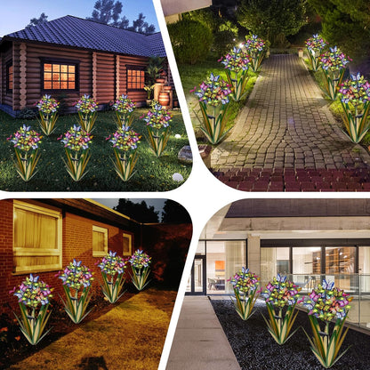 Solar Metal Agave Butterfly Flower Stick Garden Sculpture - Outdoor Christmas Lights With Swaying