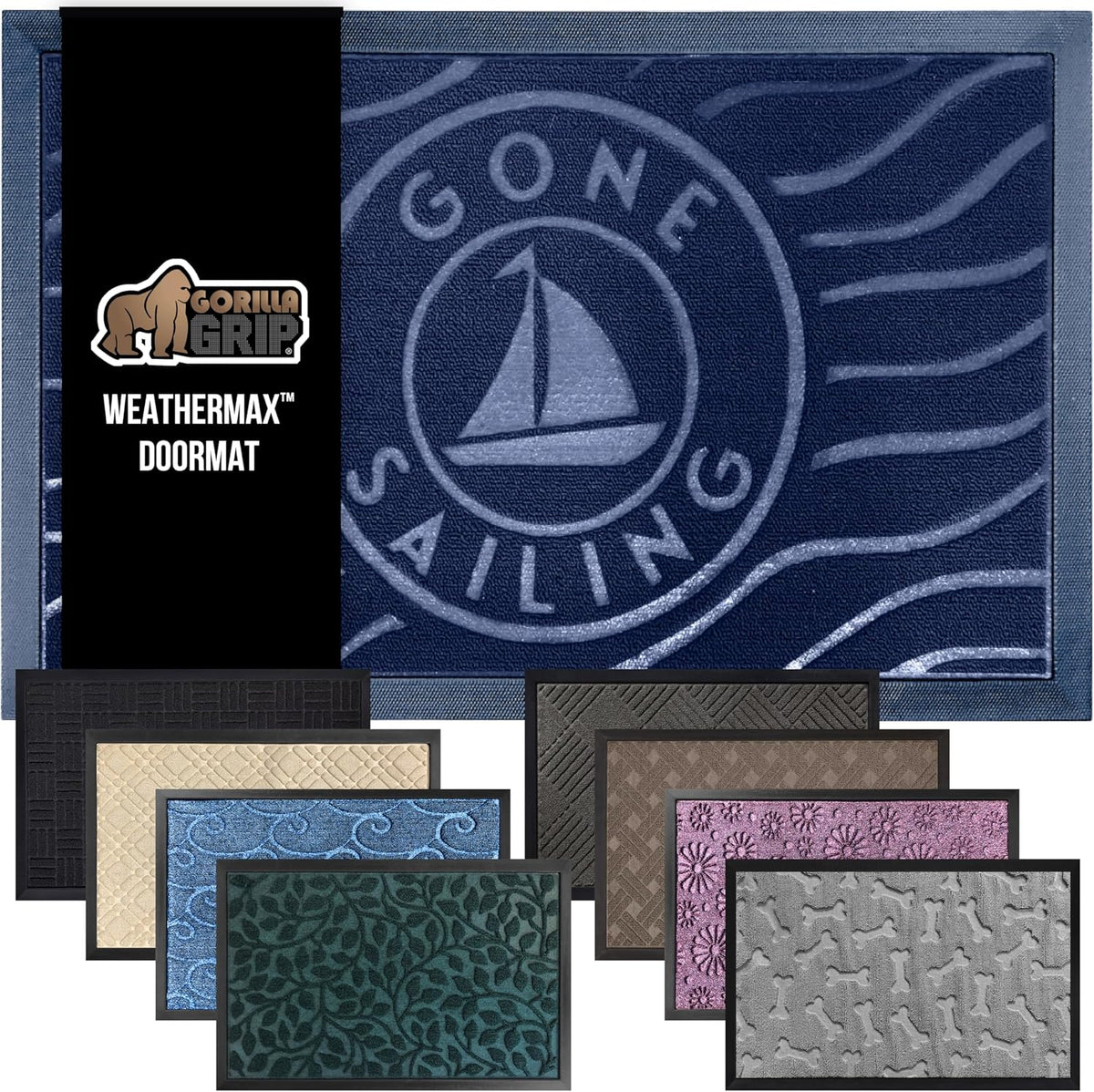 GORILLA GRIP 100% Waterproof All-Season WeatherMax Doormat 35x23, US Designed Natural Rubber, Stain