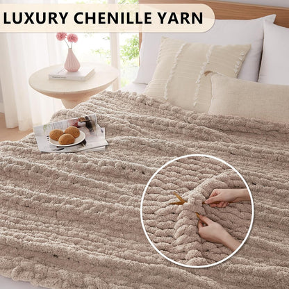 L'AGRATY Chunky Knit Blanket Throw: 50''x60'' Chenille Chunky Knitted Throw Blanket for Bed Couch