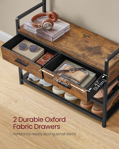 VASAGLE Hall Tree with Bench and Shoe Storage, Entryway Coat Rack with Shoe Bench, 2 Fabric