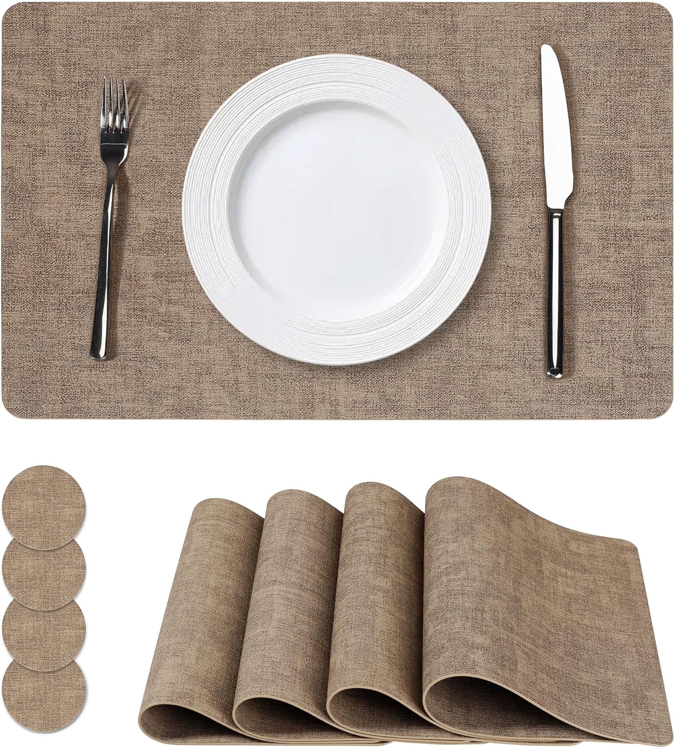 Vinyl Placemats Set of 4, Faux Leather Waterproof and Heat Resistant Place Mats, Washable Anti-Slip