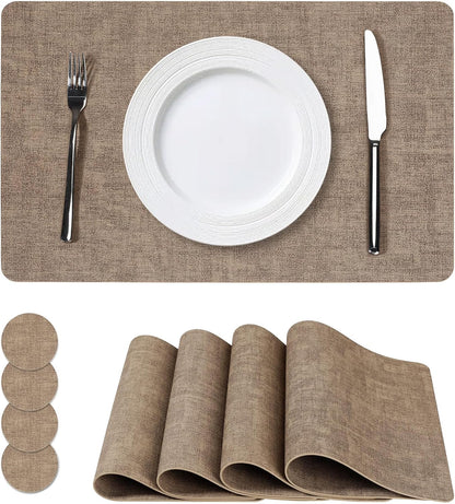 Vinyl Placemats Set of 4, Faux Leather Waterproof and Heat Resistant Place Mats, Washable Anti-Slip