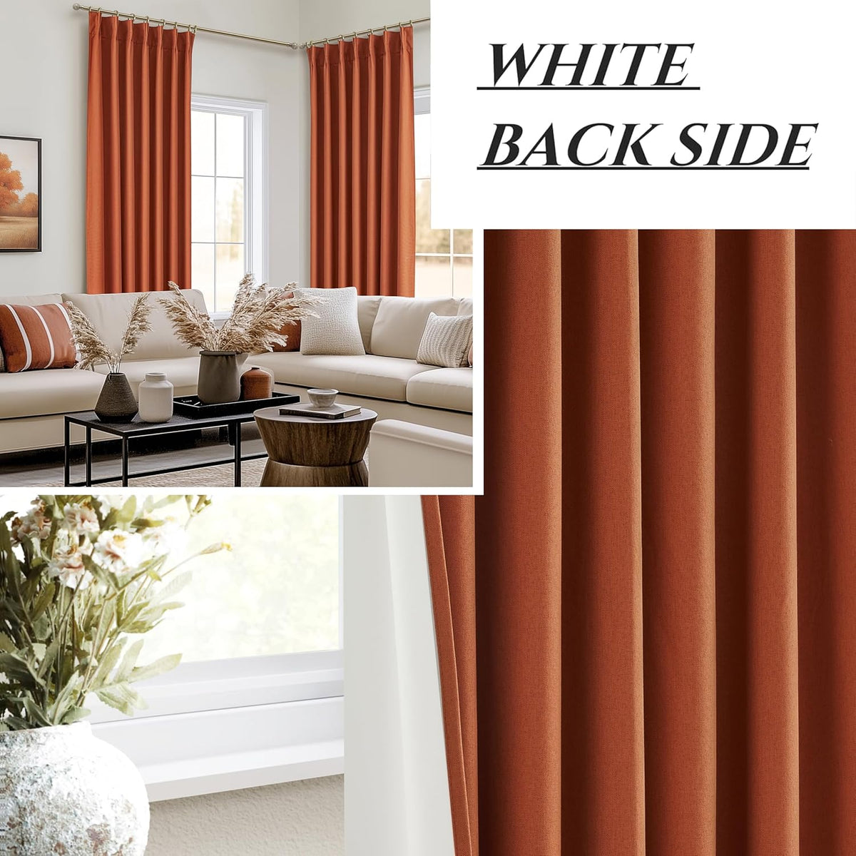 Fall Burnt Orange Pinch Pleated Curtains Blackout 102 Inches Long 2 Panels Set,Terracotta Autumn
