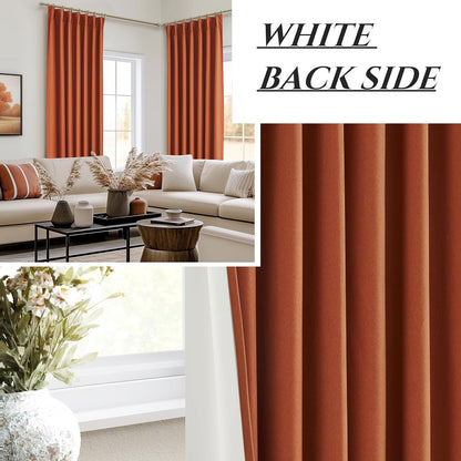 Fall Burnt Orange Pinch Pleated Curtains Blackout 102 Inches Long 2 Panels Set,Terracotta Autumn
