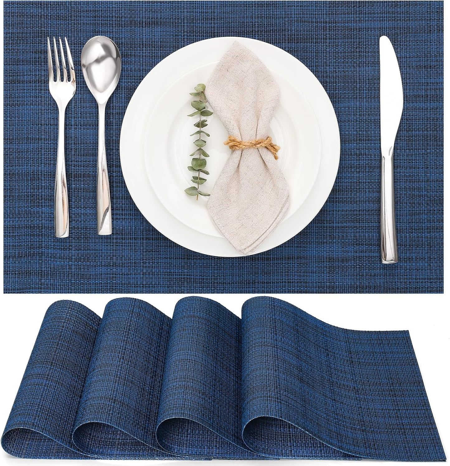 Myir JUN Placemats Set of 4, Vinyl Woven Placemats Place Mats Indoor Set of 4 Washable Table Mats
