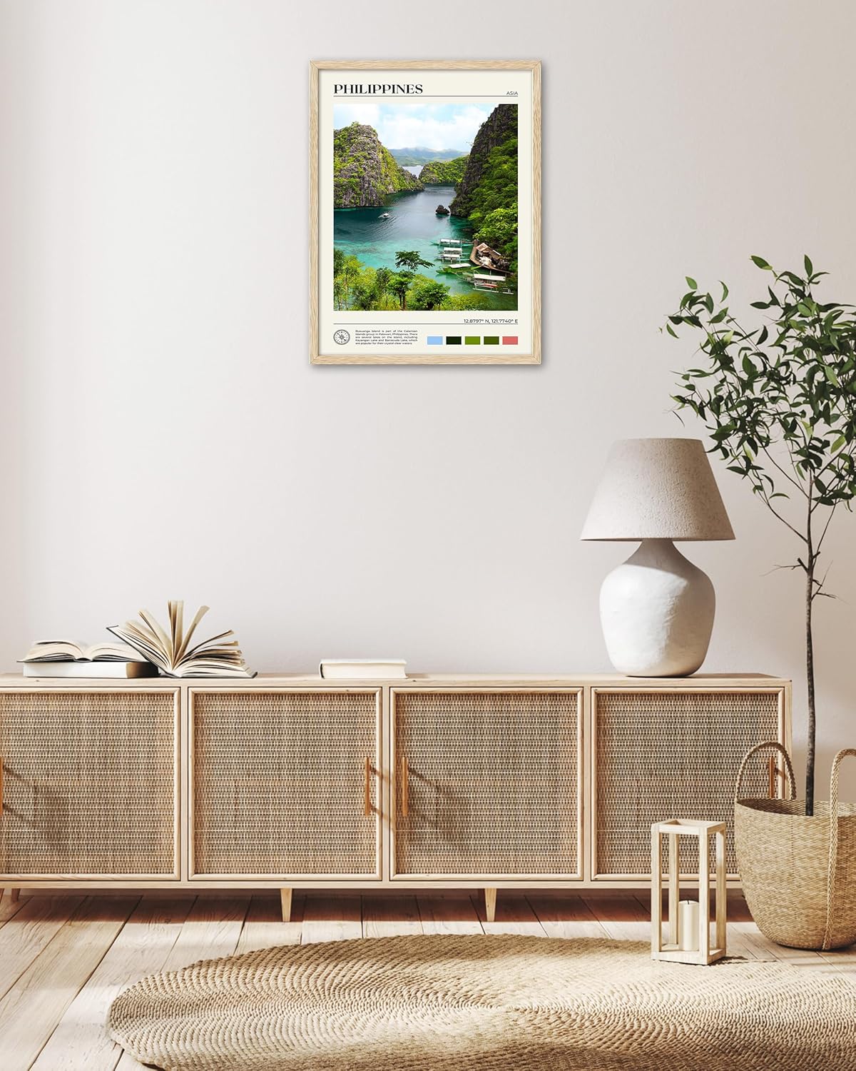 HesenDot Natural OAK Wood Framed Philippines Natural Scenery Wall Art,12x16in Busuanga Island