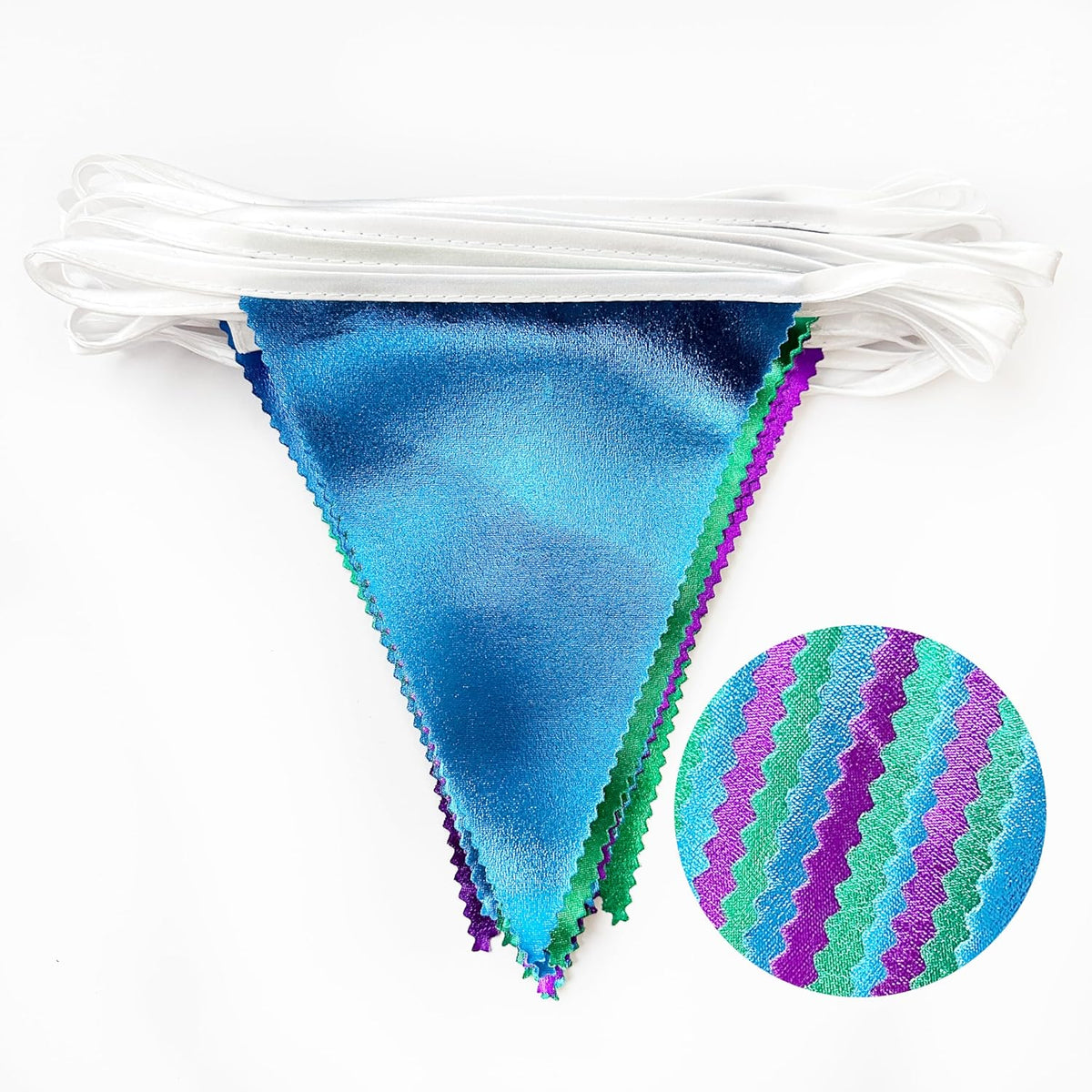 Blue Green Purple Party Decorations Metallic Fabric Triangle Pennant Banner Flag Bunting for Men