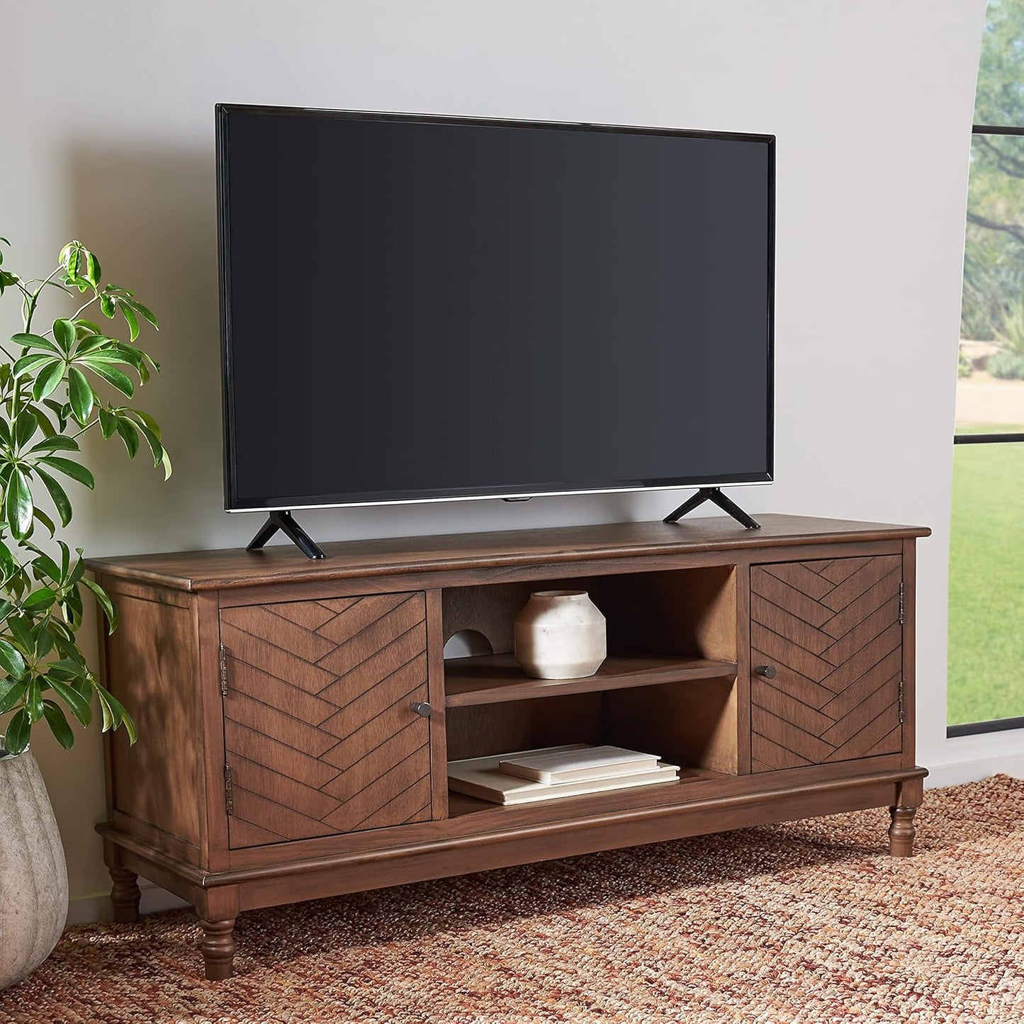 SAFAVIEH Magnolia TV Stand for up to 55" Flatscreen – Brown, 2 Doors with Interior Storage, 2 Open