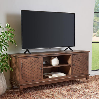 SAFAVIEH Magnolia TV Stand for up to 55" Flatscreen – Brown, 2 Doors with Interior Storage, 2 Open