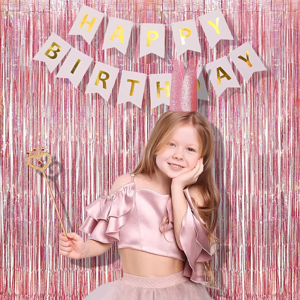 BRAVESHINE Rose-Gold Tinsel Foil Fringe Curtains - 2Pcs 3.2x8.2ft Metallic Holiday Photo Booth