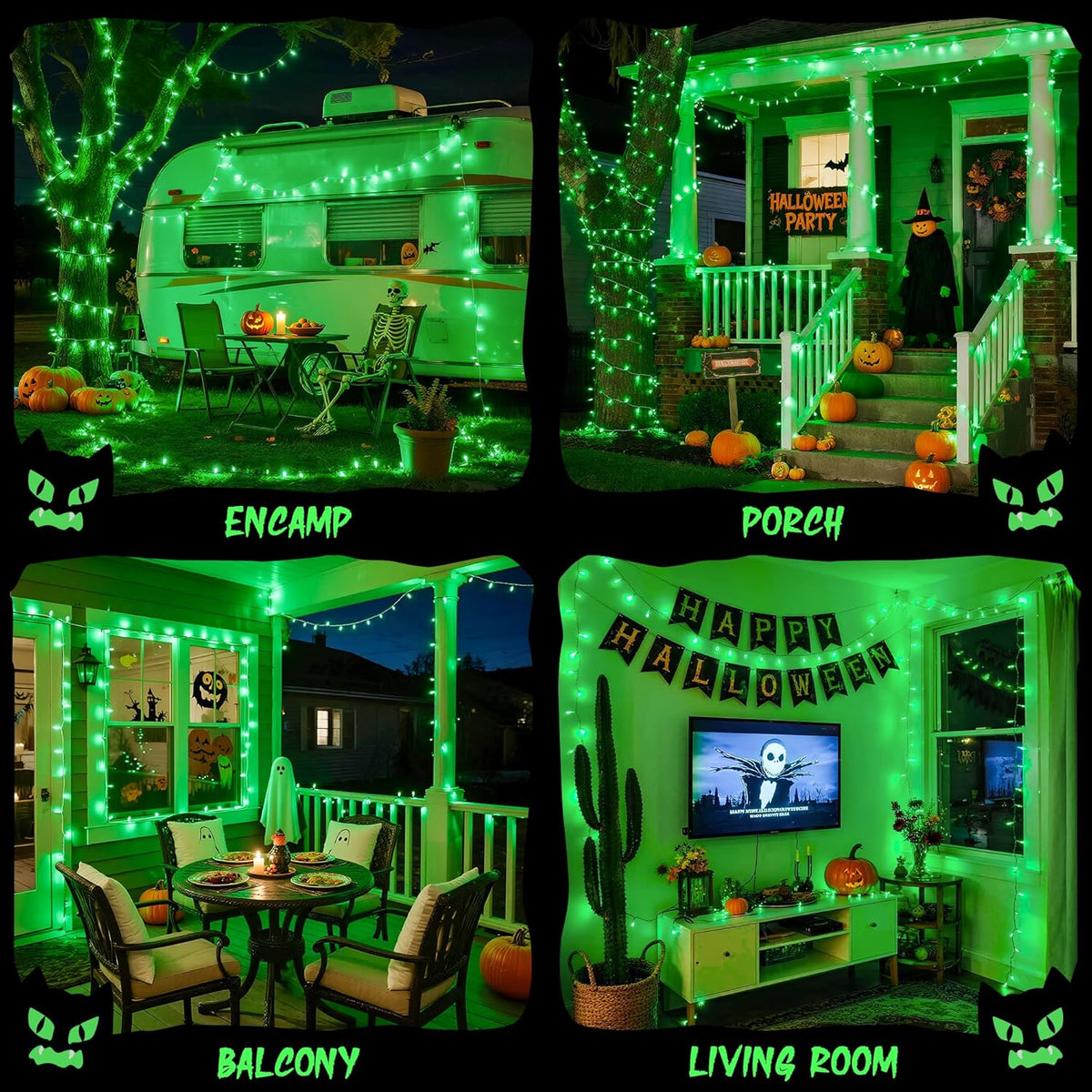 JMEXSUSS 100 LED Green Lights for Halloween Decorations, 33ft Halloween Lights Battery Operated