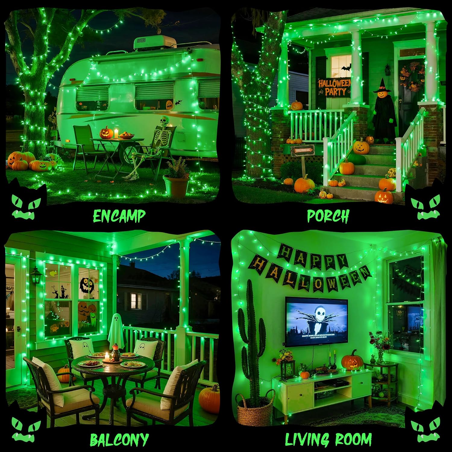 JMEXSUSS 100 LED Green Lights for Halloween Decorations, 33ft Halloween Lights Battery Operated