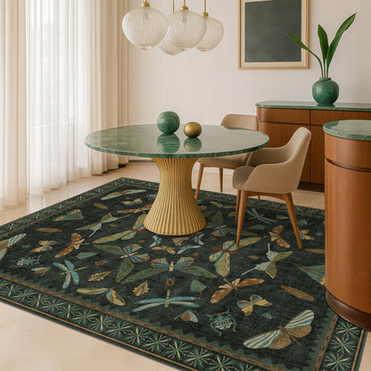 Black and Green Rug 5x8 for Living Room - Dark Moody Rugs for Dining Room Table, Playroom, Home